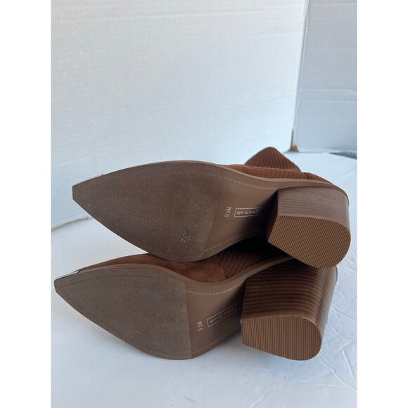 NWOT STEVEN NY Reeve Brown Suede Mid Calf Block Heel Pull On Sock Boots Sz 9.5M - Picture 8 of 10